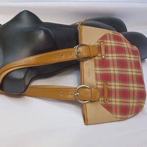 Vintage 80's Longaberger Homestead Shoulder Bag Purse Plaid Tan, 13x10x5